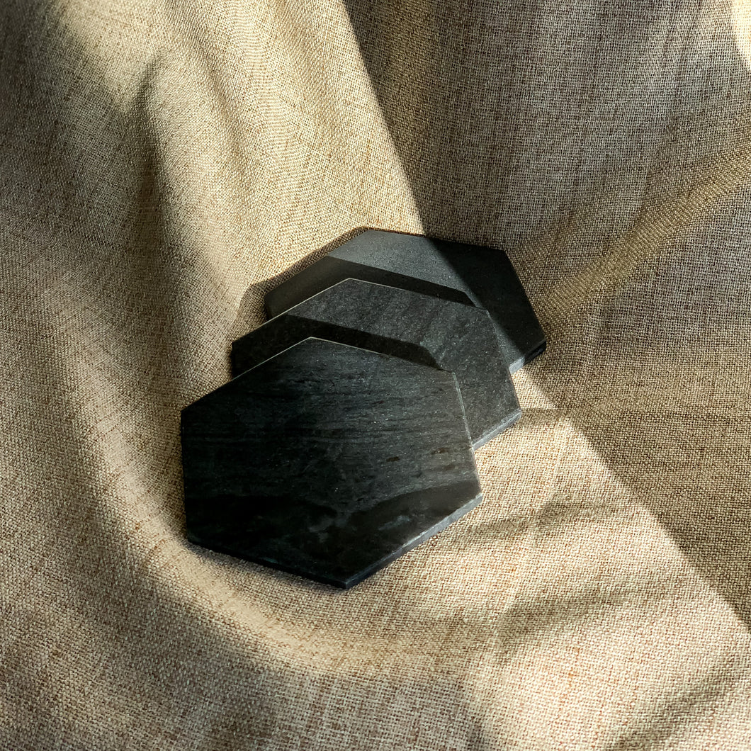 Hexagon marmer onderzetter - zwart/grijs